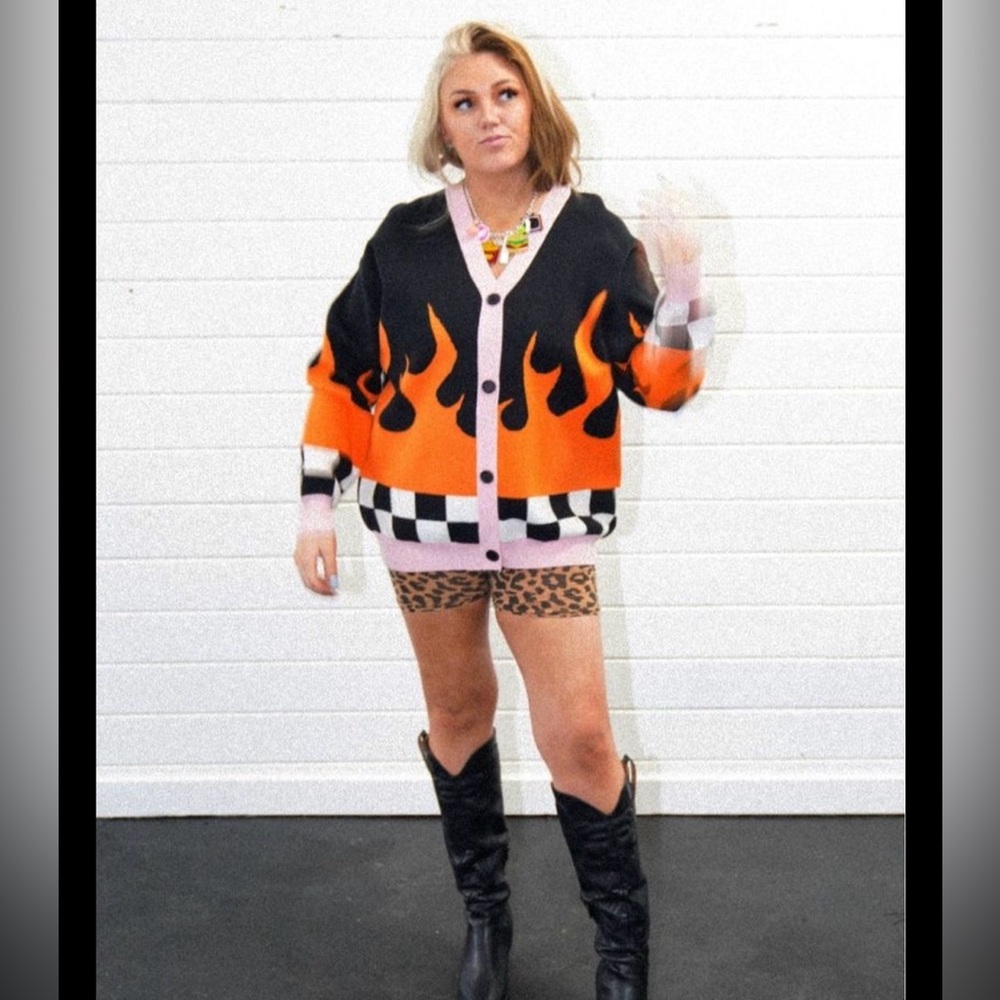 Emy Ave/Burnt Toast Oversized Flame Cardigan